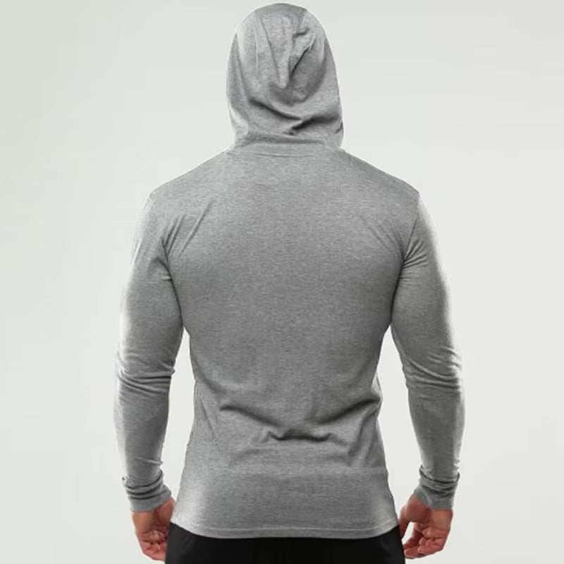 Men’s Slim Fit Gym Hoodie – Long Sleeve Cotton Training Shirt for Fitness & Bodybuilding