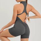 Women's Scrunch Gym Jumpsuit – Short Fitness Set with Zipper, Yoga Tracksuit & Workout Sportswear