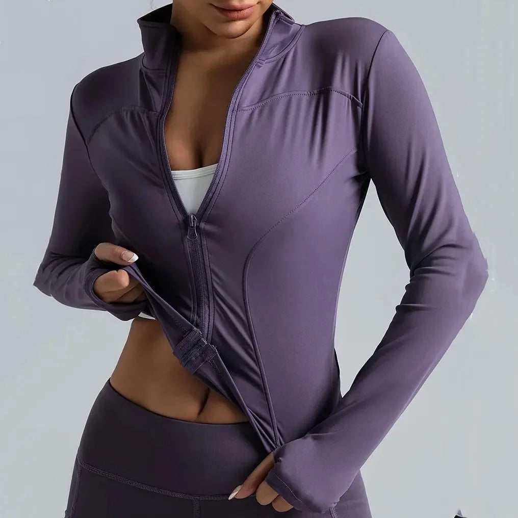 Women's Lightweight Quick-Dry Zip-Up Running Jacket – Long Sleeve Yoga Top