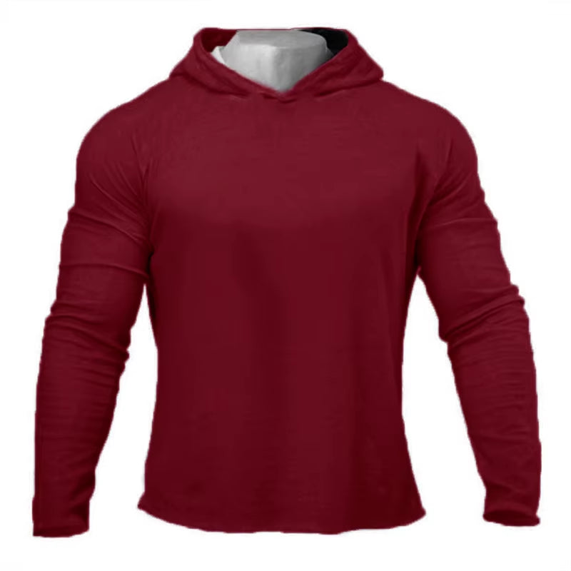 Men’s Slim Fit Gym Hoodie – Long Sleeve Cotton Training Shirt for Fitness & Bodybuilding