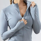 Women's Lightweight Quick-Dry Zip-Up Running Jacket – Long Sleeve Yoga Top