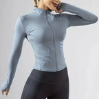Women's Lightweight Quick-Dry Zip-Up Running Jacket – Long Sleeve Yoga Top