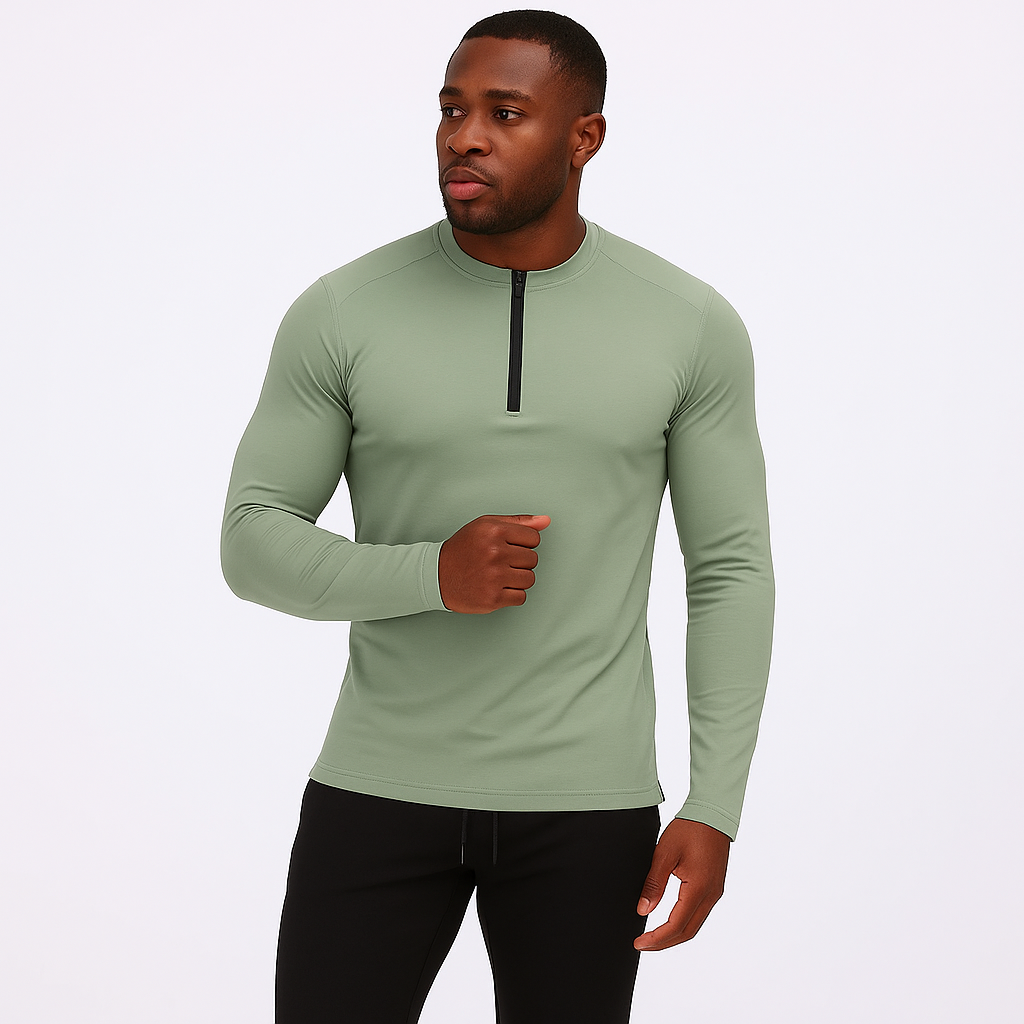 Men’s Long-Sleeve Semi-Zip Polyester Compression Training Shirt