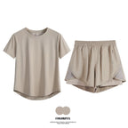 Women’s 2-Piece Gym Set – Summer Sportswear Outfit with Short Sleeve Top & Shorts Tracksuit