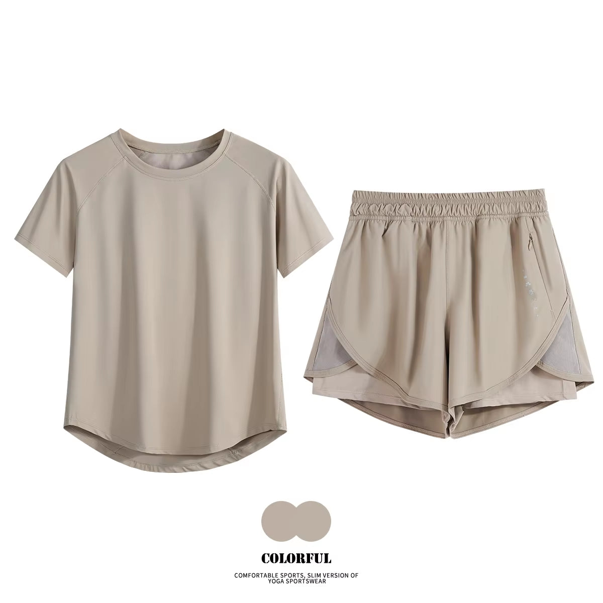 Women’s 2-Piece Gym Set – Summer Sportswear Outfit with Short Sleeve Top & Shorts Tracksuit