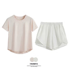 Women’s 2-Piece Gym Set – Summer Sportswear Outfit with Short Sleeve Top & Shorts Tracksuit