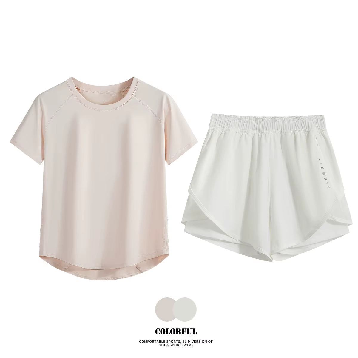 Women’s 2-Piece Gym Set – Summer Sportswear Outfit with Short Sleeve Top & Shorts Tracksuit