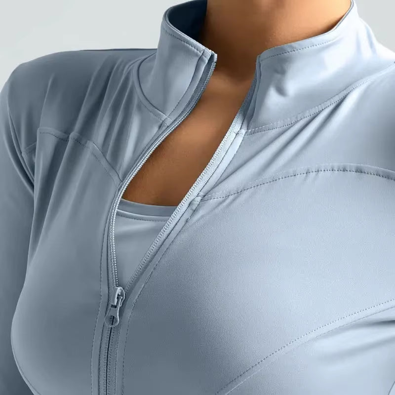 Women's Lightweight Quick-Dry Zip-Up Running Jacket – Long Sleeve Yoga Top