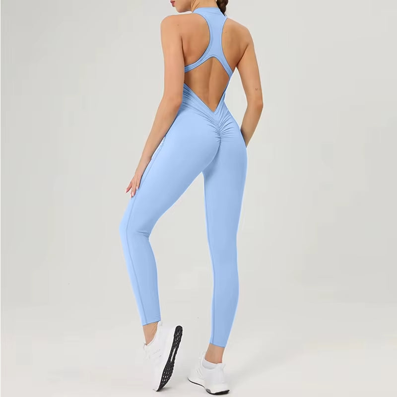 Women's Scrunch Gym Jumpsuit – Short Fitness Set with Zipper, Yoga Tracksuit & Workout Sportswear