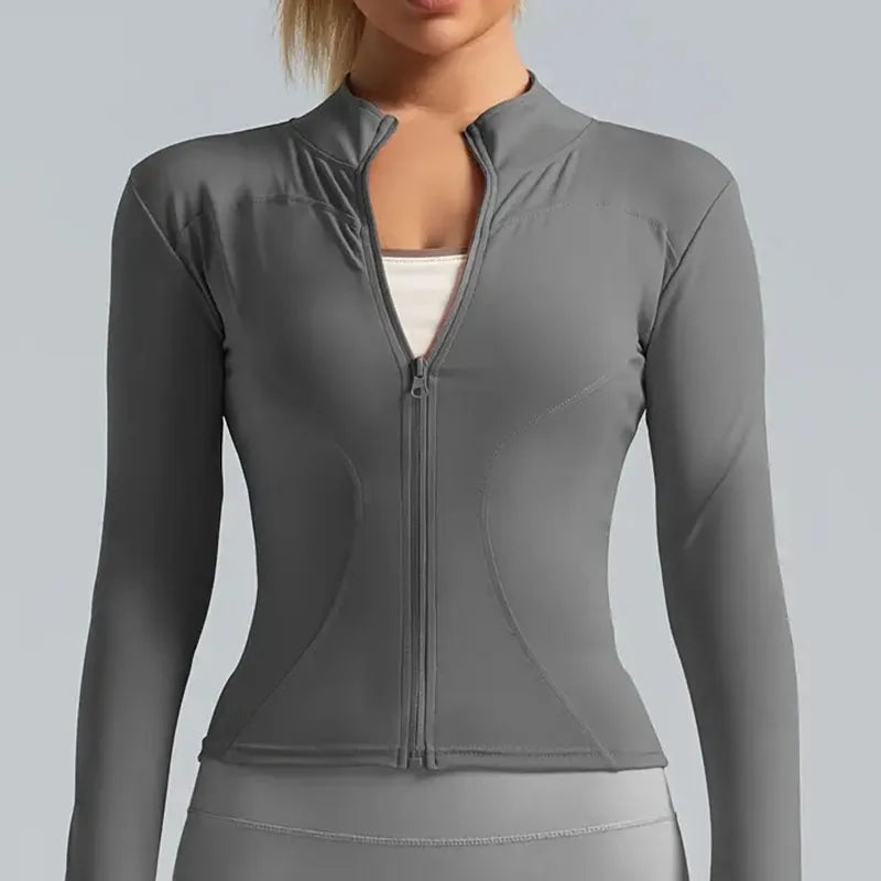 Women's Lightweight Quick-Dry Zip-Up Running Jacket – Long Sleeve Yoga Top
