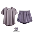 Women’s 2-Piece Gym Set – Summer Sportswear Outfit with Short Sleeve Top & Shorts Tracksuit