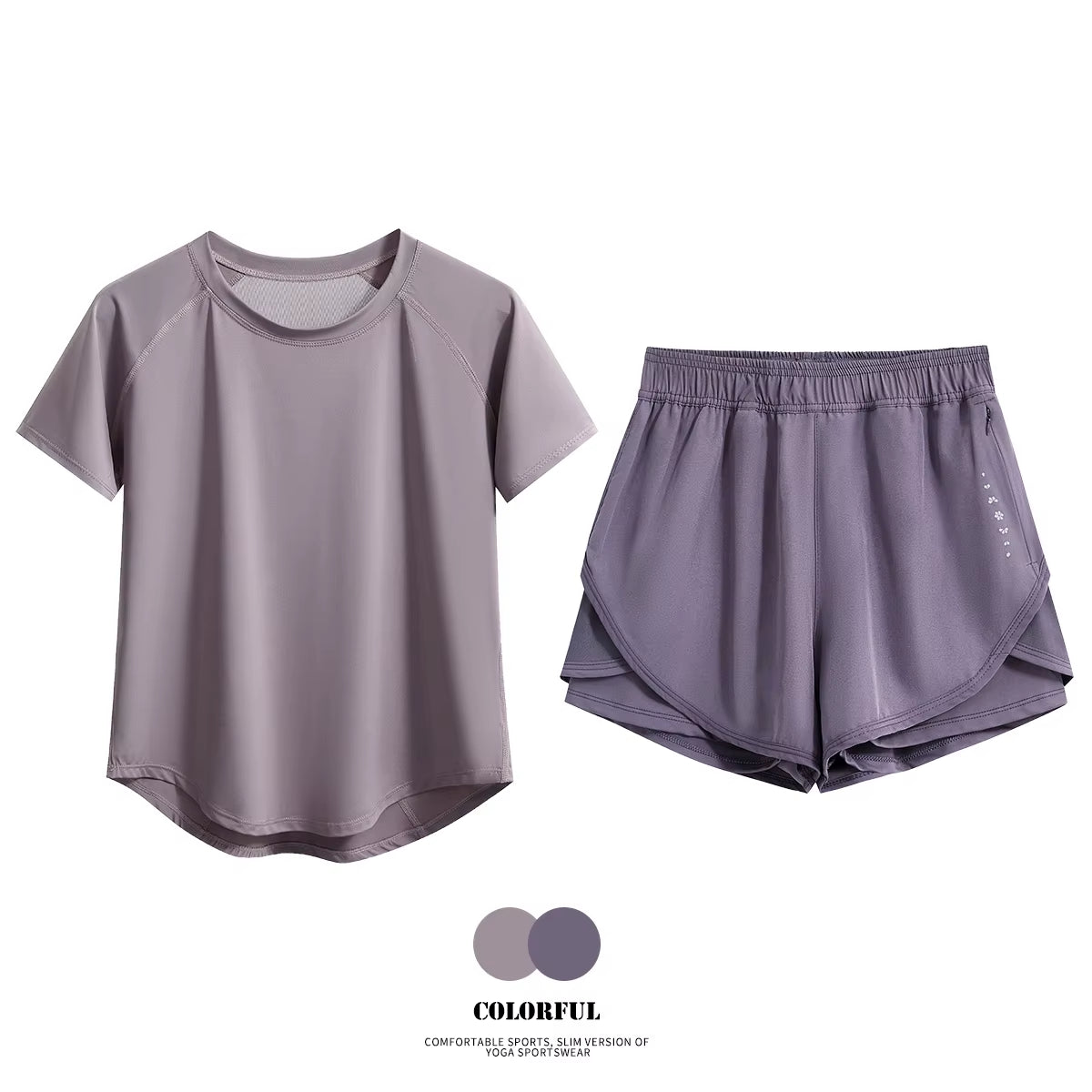 Women’s 2-Piece Gym Set – Summer Sportswear Outfit with Short Sleeve Top & Shorts Tracksuit