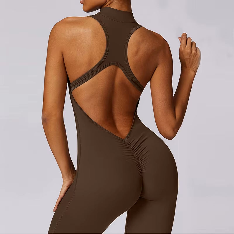 Women's Scrunch Gym Jumpsuit – Short Fitness Set with Zipper, Yoga Tracksuit & Workout Sportswear