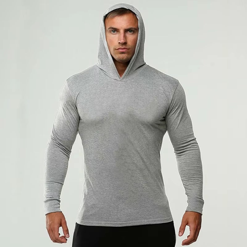 Men’s Slim Fit Gym Hoodie – Long Sleeve Cotton Training Shirt for Fitness & Bodybuilding