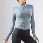 Women's Lightweight Quick-Dry Zip-Up Running Jacket – Long Sleeve Yoga Top