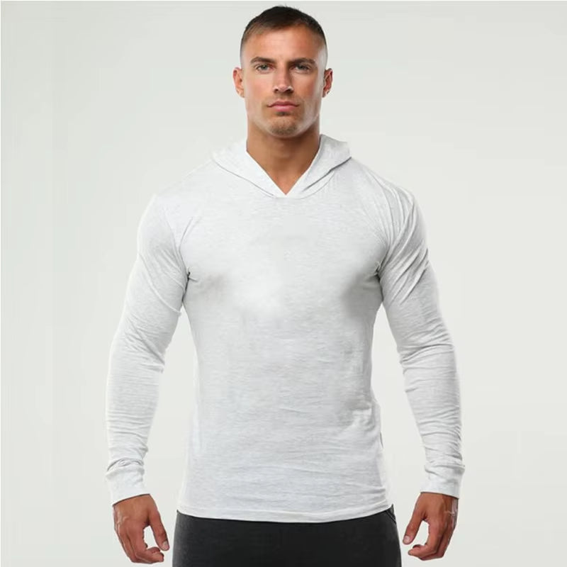Men’s Slim Fit Gym Hoodie – Long Sleeve Cotton Training Shirt for Fitness & Bodybuilding