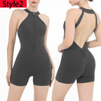 Women's Scrunch Gym Jumpsuit – Short Fitness Set with Zipper, Yoga Tracksuit & Workout Sportswear
