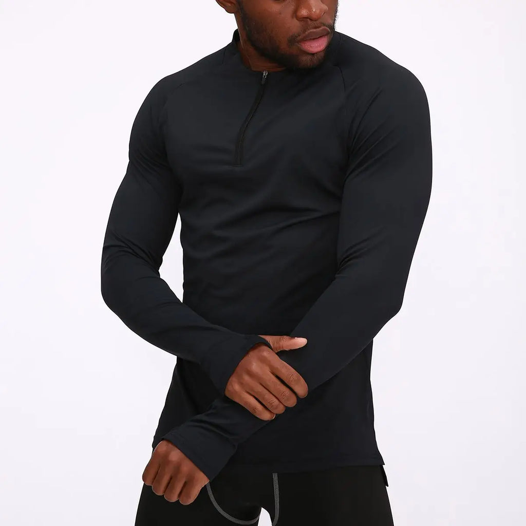 Men’s Long-Sleeve Semi-Zip Polyester Compression Training Shirt