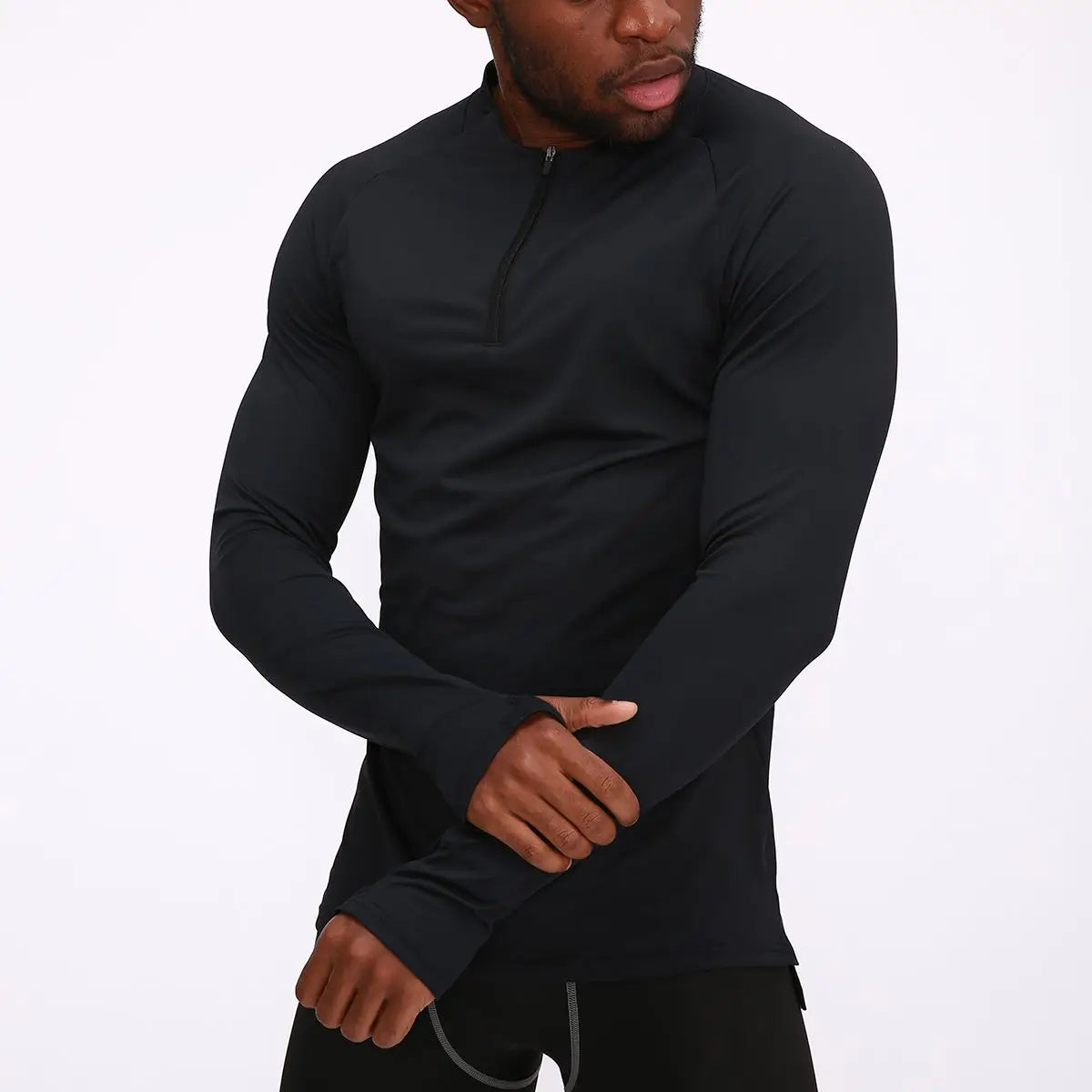Men’s Long-Sleeve Semi-Zip Polyester Compression Training Shirt