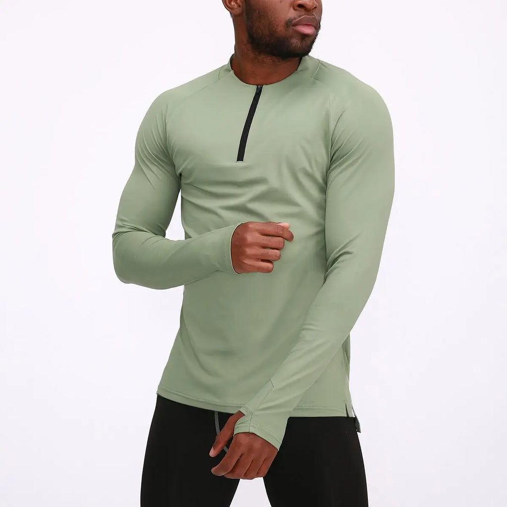 Men’s Long-Sleeve Semi-Zip Polyester Compression Training Shirt