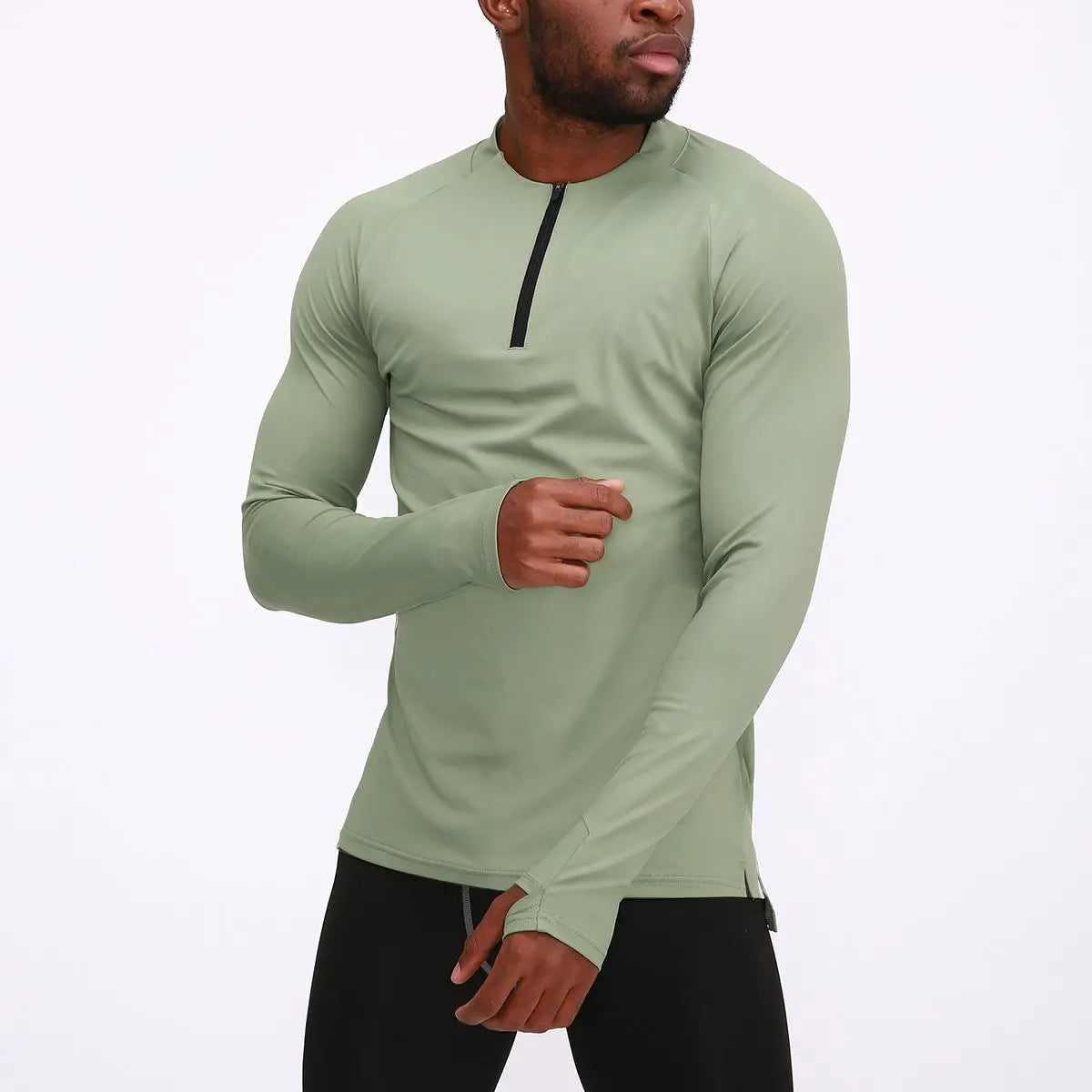 Men’s Long-Sleeve Semi-Zip Polyester Compression Training Shirt
