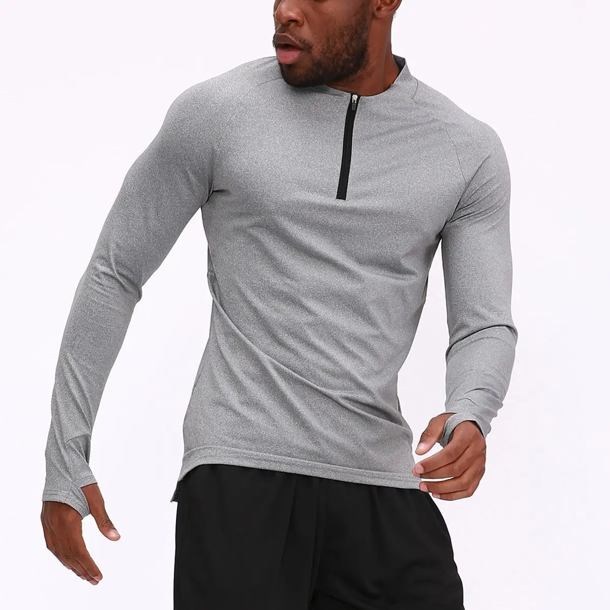 Men’s Long-Sleeve Semi-Zip Polyester Compression Training Shirt