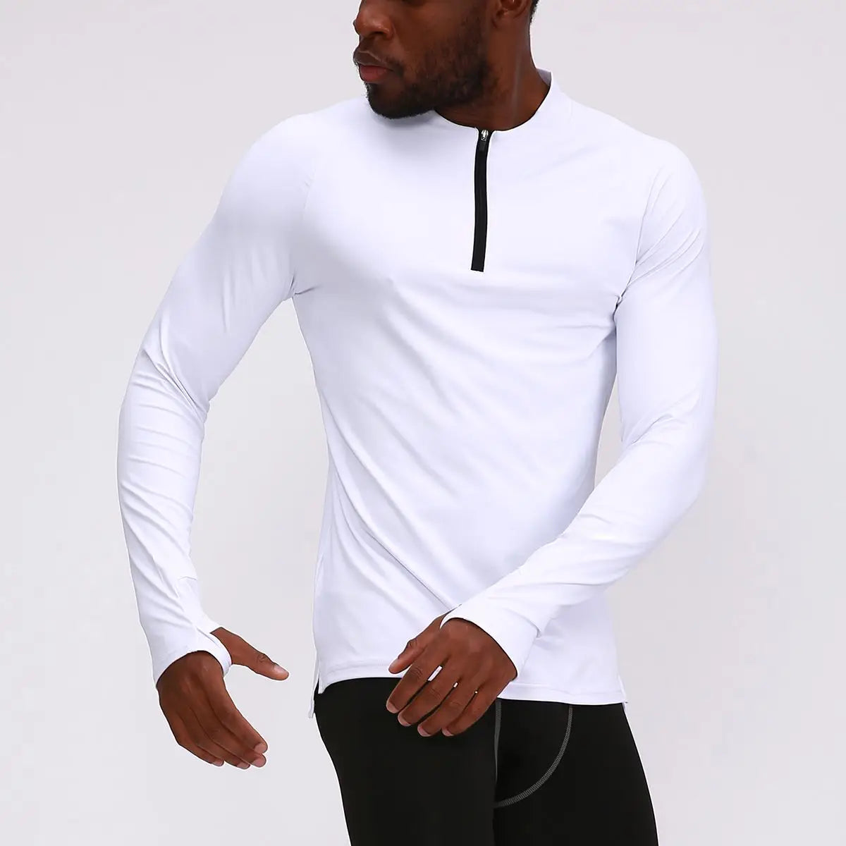 Men’s Long-Sleeve Semi-Zip Polyester Compression Training Shirt