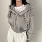 Y2K Oversized Zip Up Hoodie for Women – Casual Harajuku Crop Top Sweatshirt, Long Sleeve Loose Jacket
