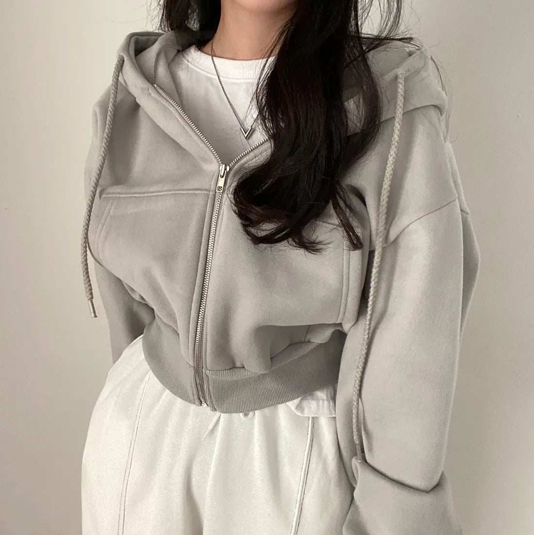 Y2K Oversized Zip Up Hoodie for Women – Casual Harajuku Crop Top Sweatshirt, Long Sleeve Loose Jacket