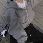 Y2K Oversized Zip Up Hoodie for Women – Casual Harajuku Crop Top Sweatshirt, Long Sleeve Loose Jacket