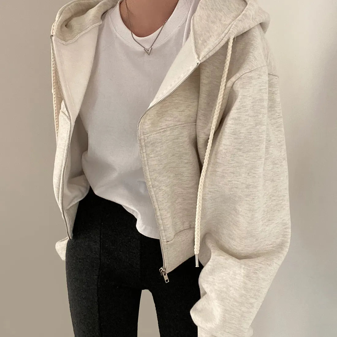 Y2K Oversized Zip Up Hoodie for Women – Casual Harajuku Crop Top Sweatshirt, Long Sleeve Loose Jacket