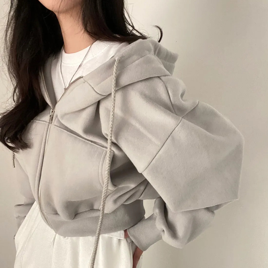 Y2K Oversized Zip Up Hoodie for Women – Casual Harajuku Crop Top Sweatshirt, Long Sleeve Loose Jacket