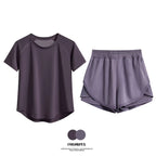 Women’s 2-Piece Gym Set – Summer Sportswear Outfit with Short Sleeve Top & Shorts Tracksuit