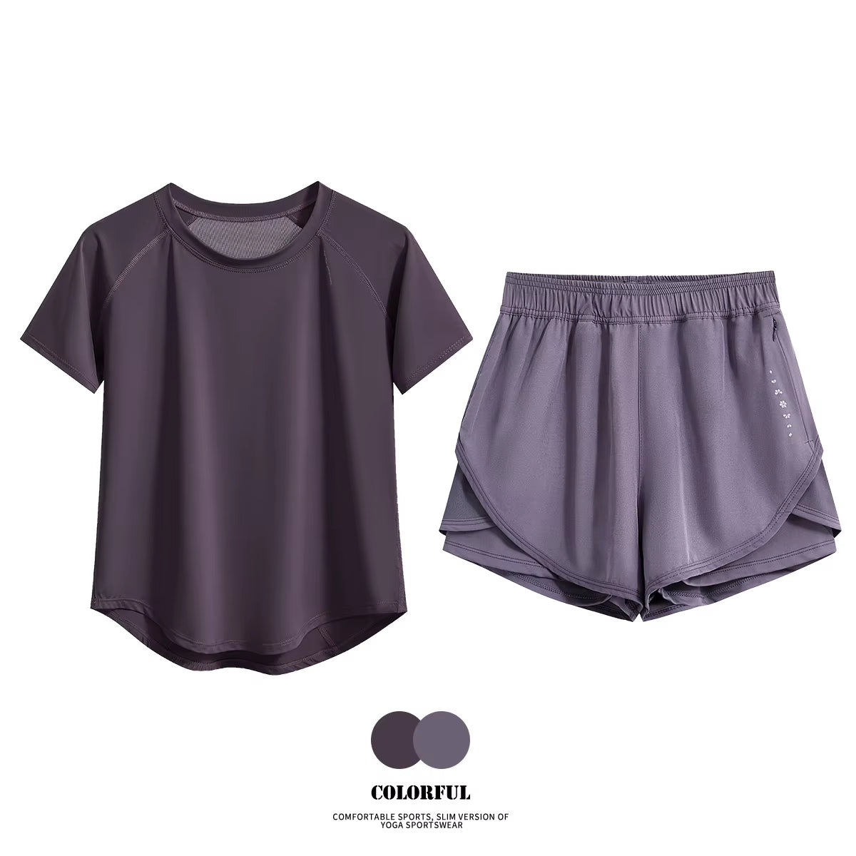 Women’s 2-Piece Gym Set – Summer Sportswear Outfit with Short Sleeve Top & Shorts Tracksuit