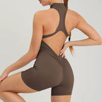Women's Scrunch Gym Jumpsuit – Short Fitness Set with Zipper, Yoga Tracksuit & Workout Sportswear