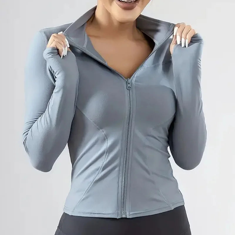 Women's Lightweight Quick-Dry Zip-Up Running Jacket – Long Sleeve Yoga Top