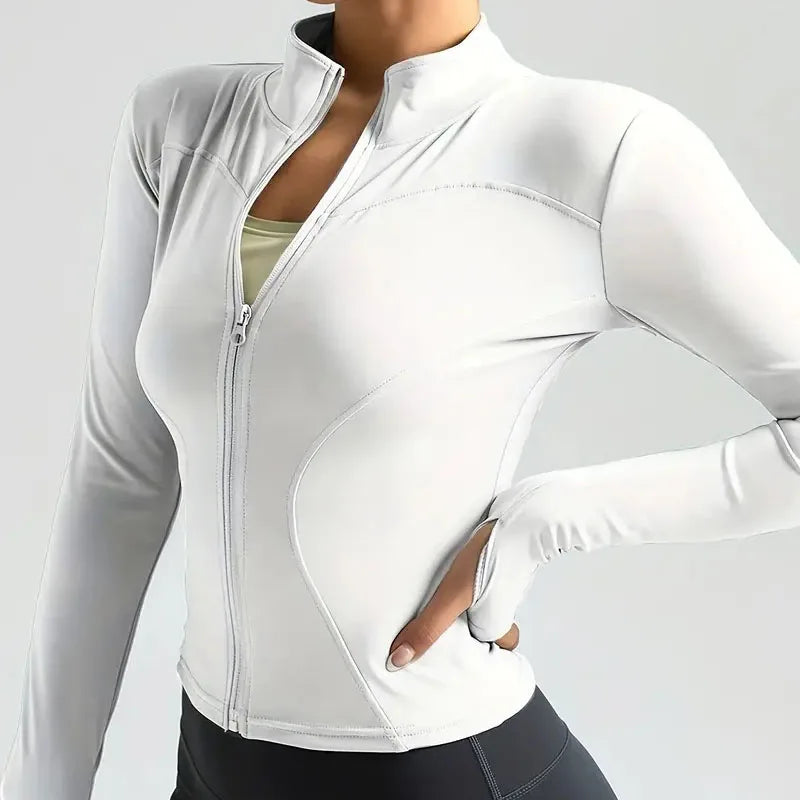 Women's Lightweight Quick-Dry Zip-Up Running Jacket – Long Sleeve Yoga Top