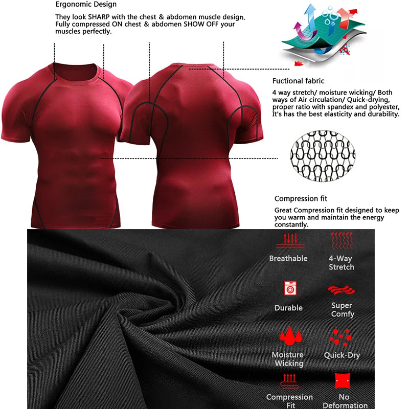 Men's Compression T-Shirt – Summer Quick-Dry Sportswear for Running, Gym & Training