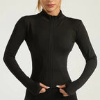Women's Lightweight Quick-Dry Zip-Up Running Jacket – Long Sleeve Yoga Top